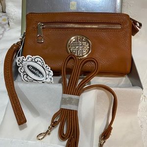 Brown Leather Cross Body Bag Multi Compartment Wristlet Small Organizer NWT